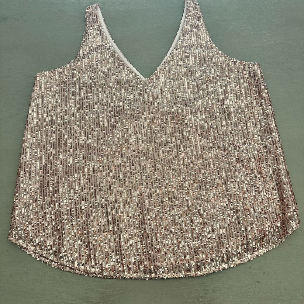 LOFT Rose Gold Sequin V-Neck Tank Top